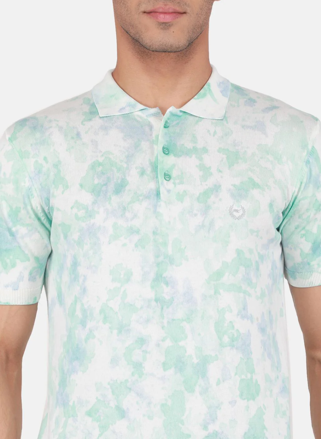 Men Blue Self Design T-Shirt - Image 5