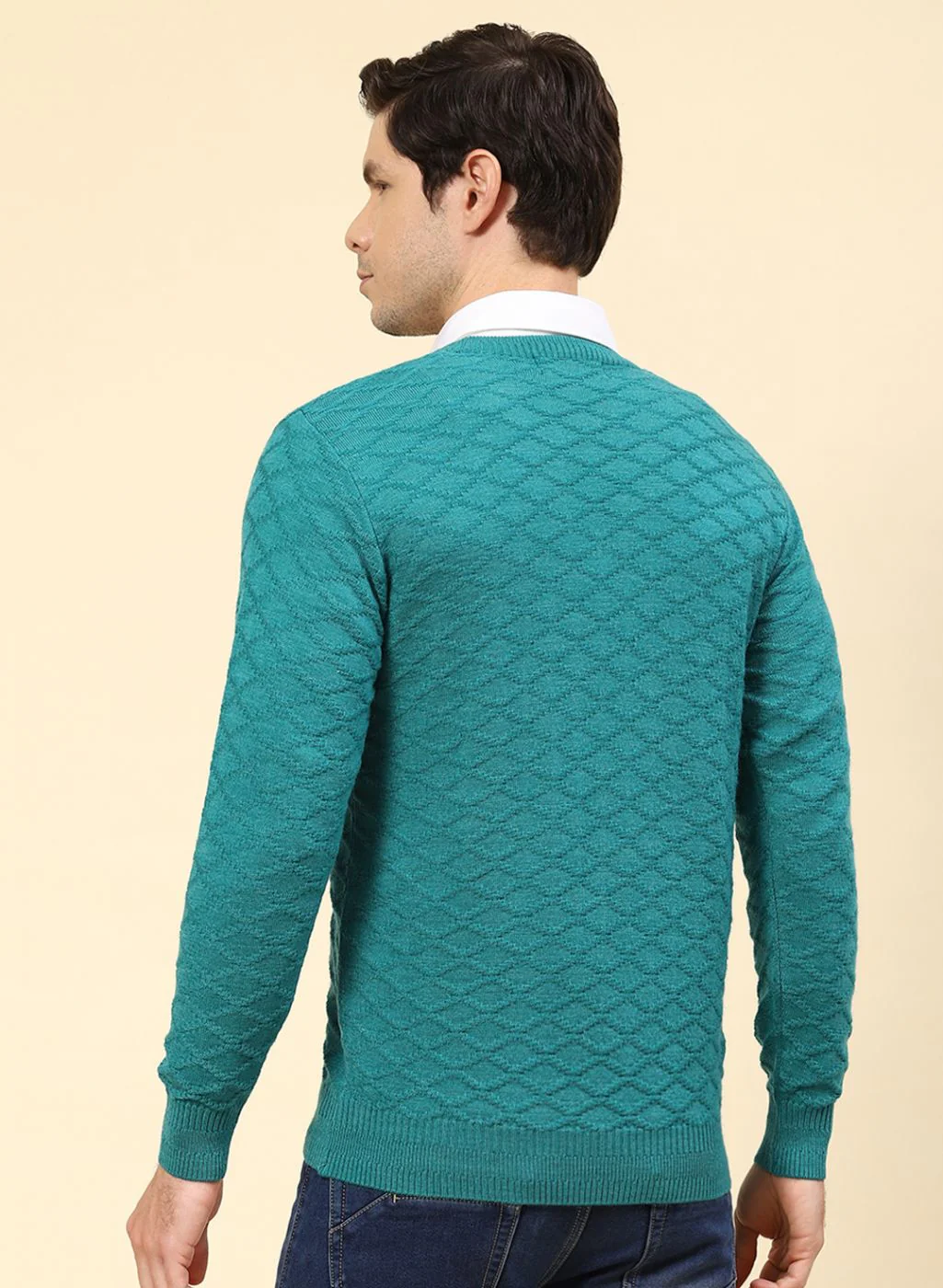 Men Blue Self Design Wool blend Pullover - Image 5