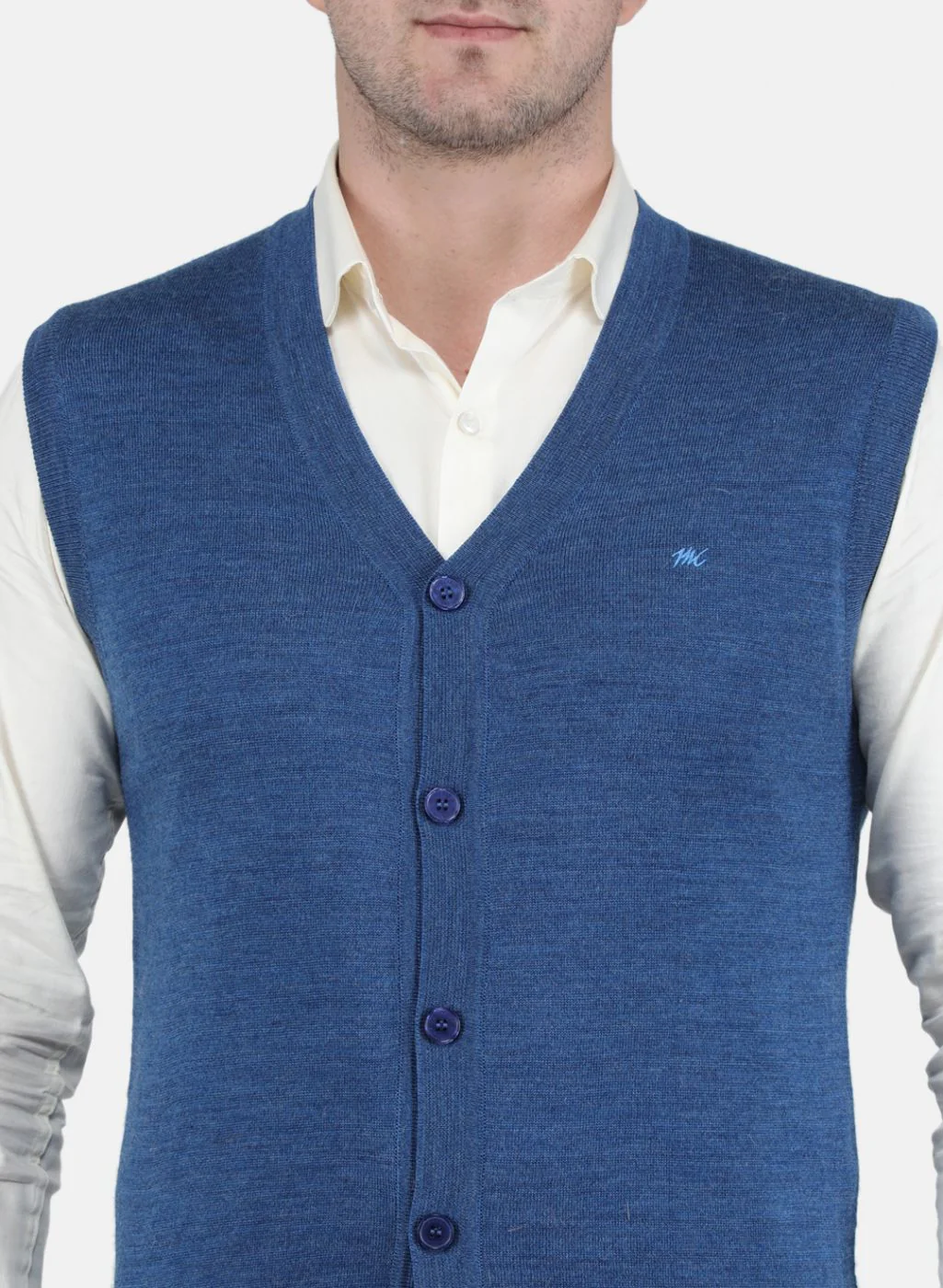 Men Blue Solid Cardigan - Image 5