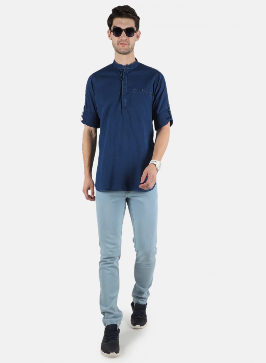 Men Blue Solid Shirt - Image 4