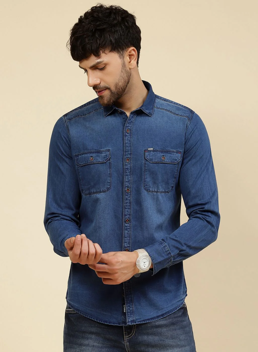 Men Blue Solid Shirt - Image 2