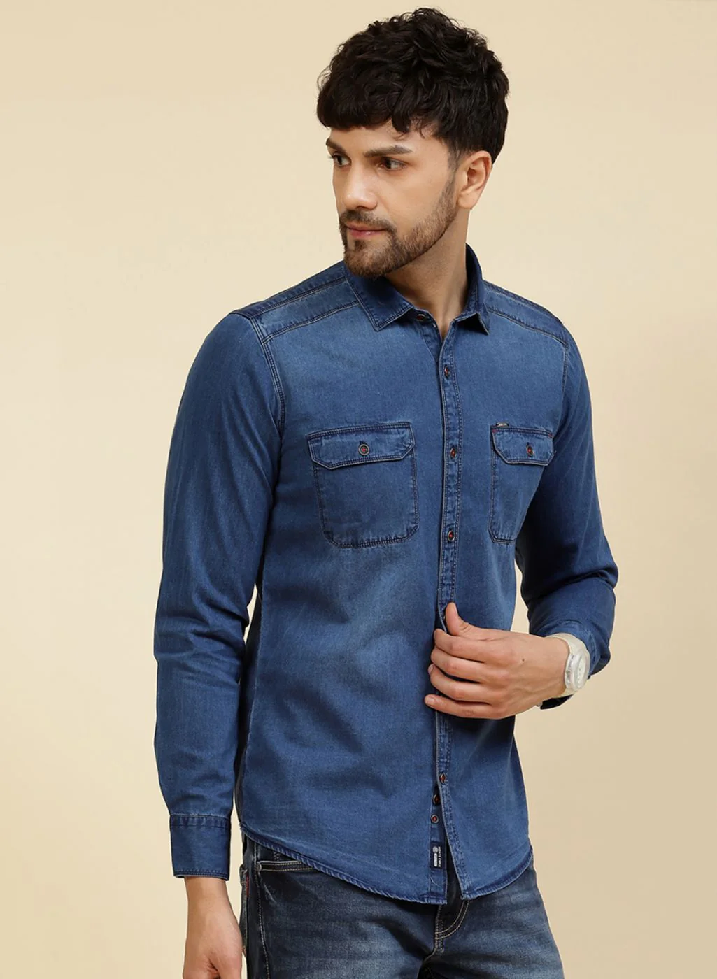 Men Blue Solid Shirt - Image 4