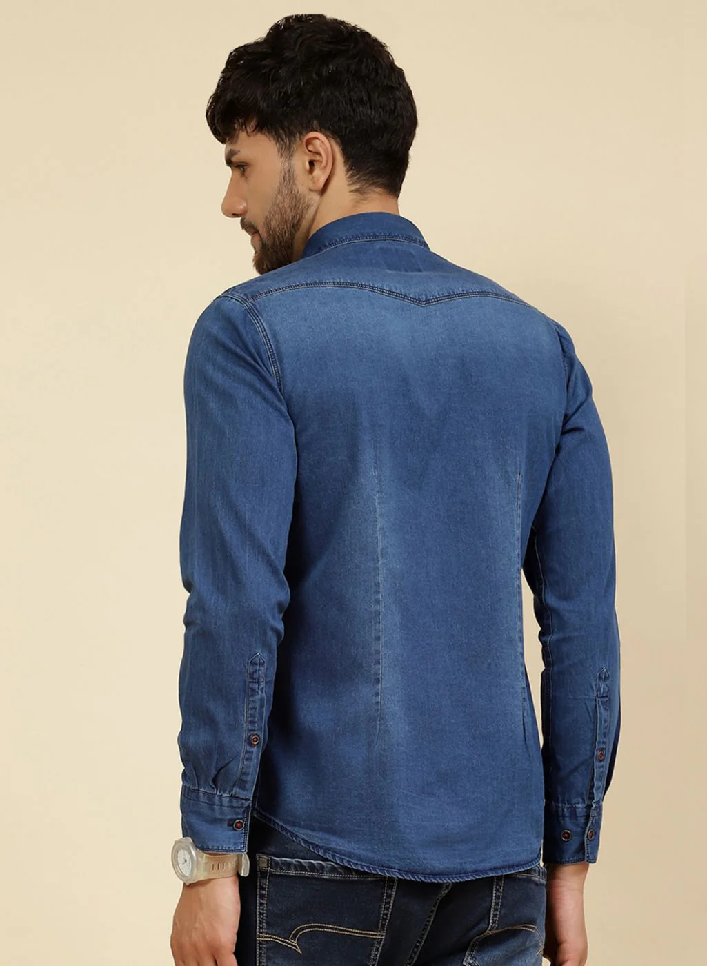 Men Blue Solid Shirt - Image 5