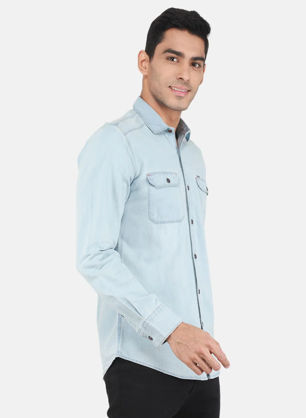 Men Blue Solid Shirt - Image 6