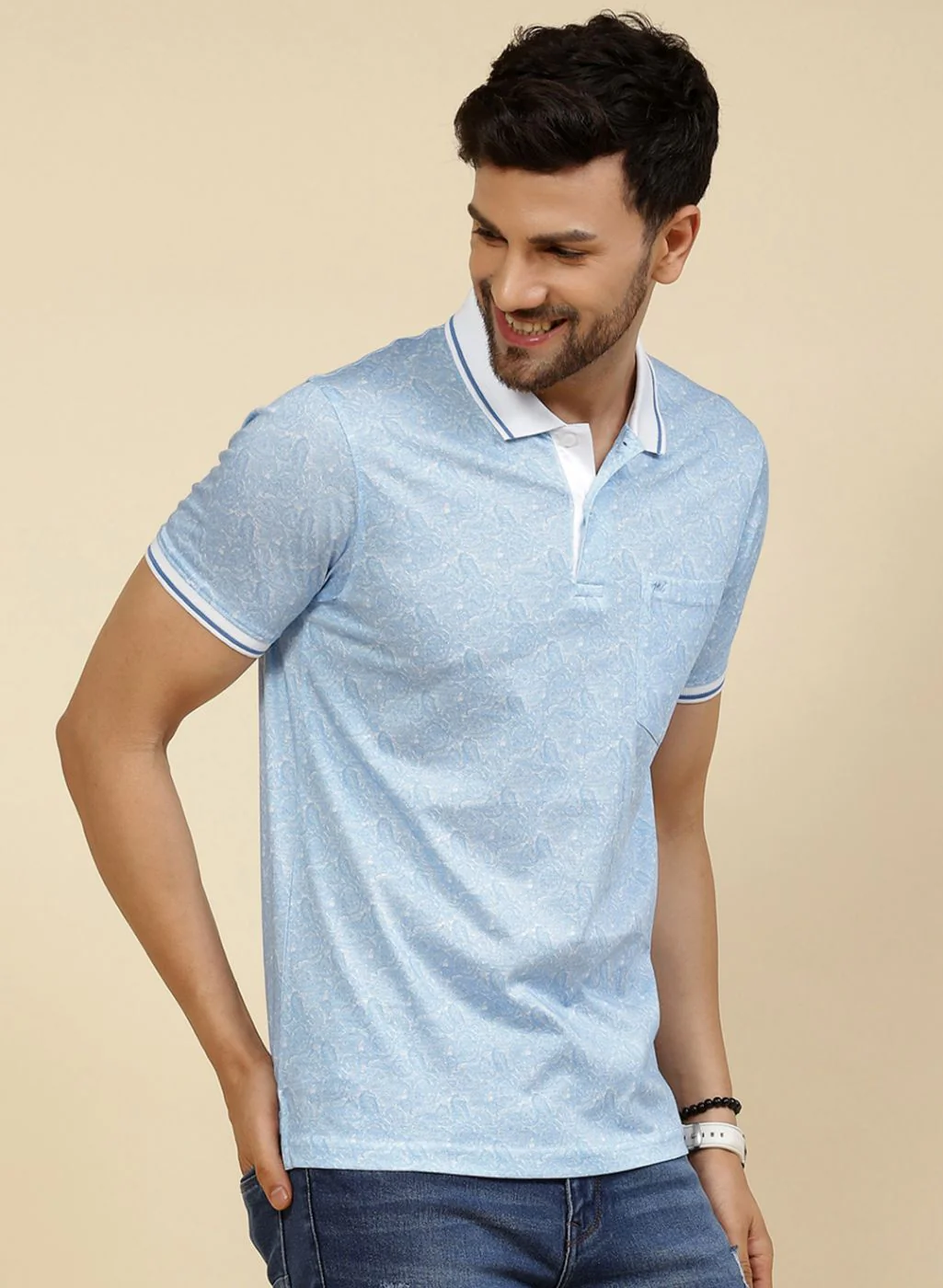 Men Blue Solid T-Shirt - Image 4