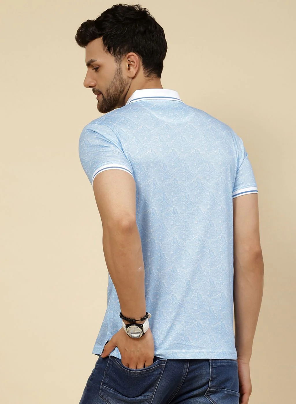Men Blue Solid T-Shirt - Image 5