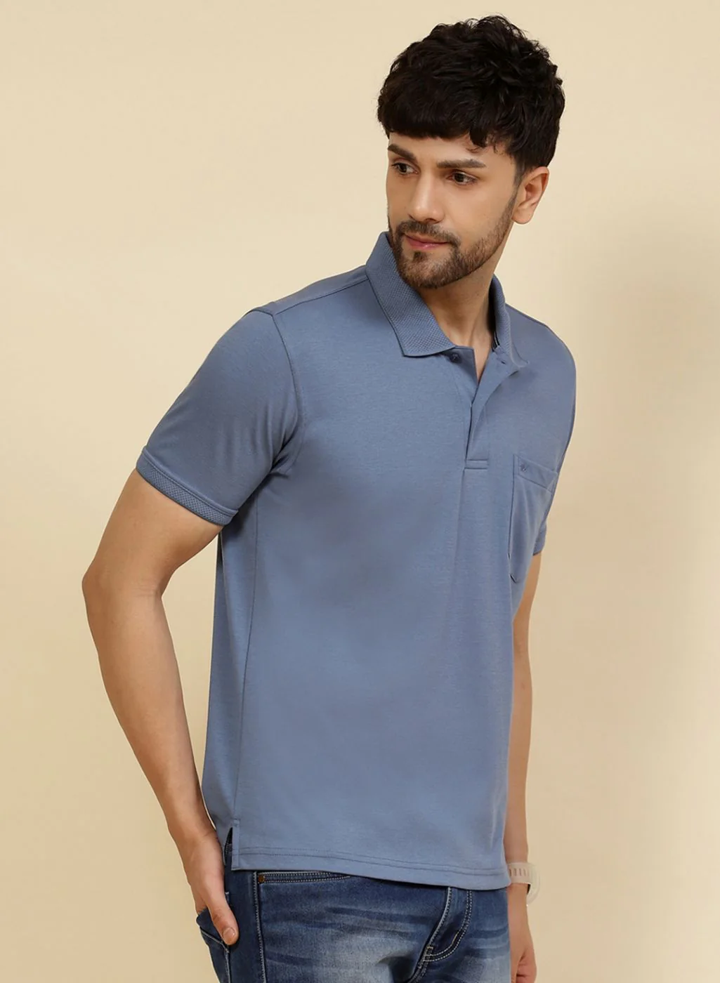 Men Blue Solid T-Shirt - Image 4