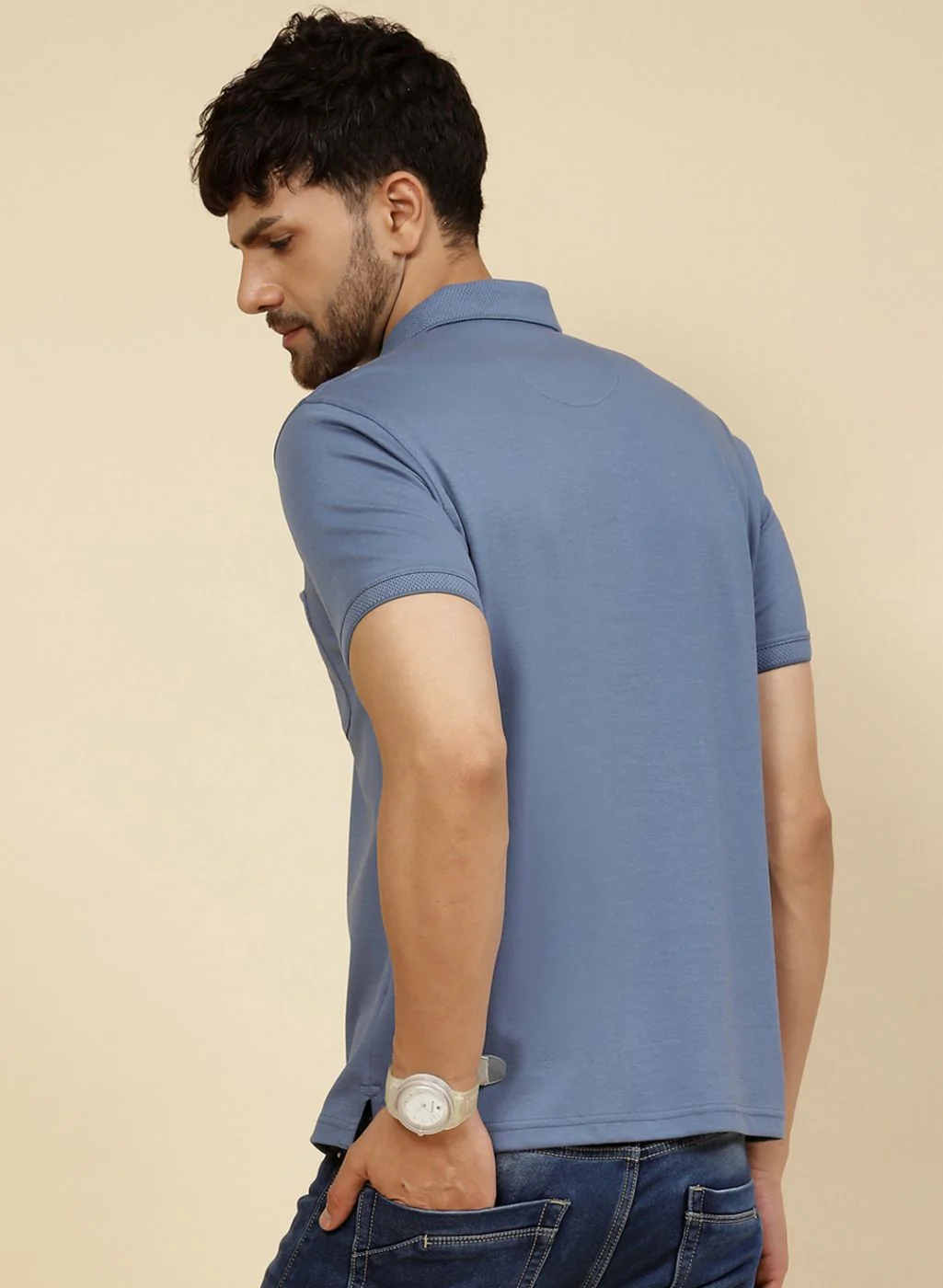 Men Blue Solid T-Shirt - Image 5