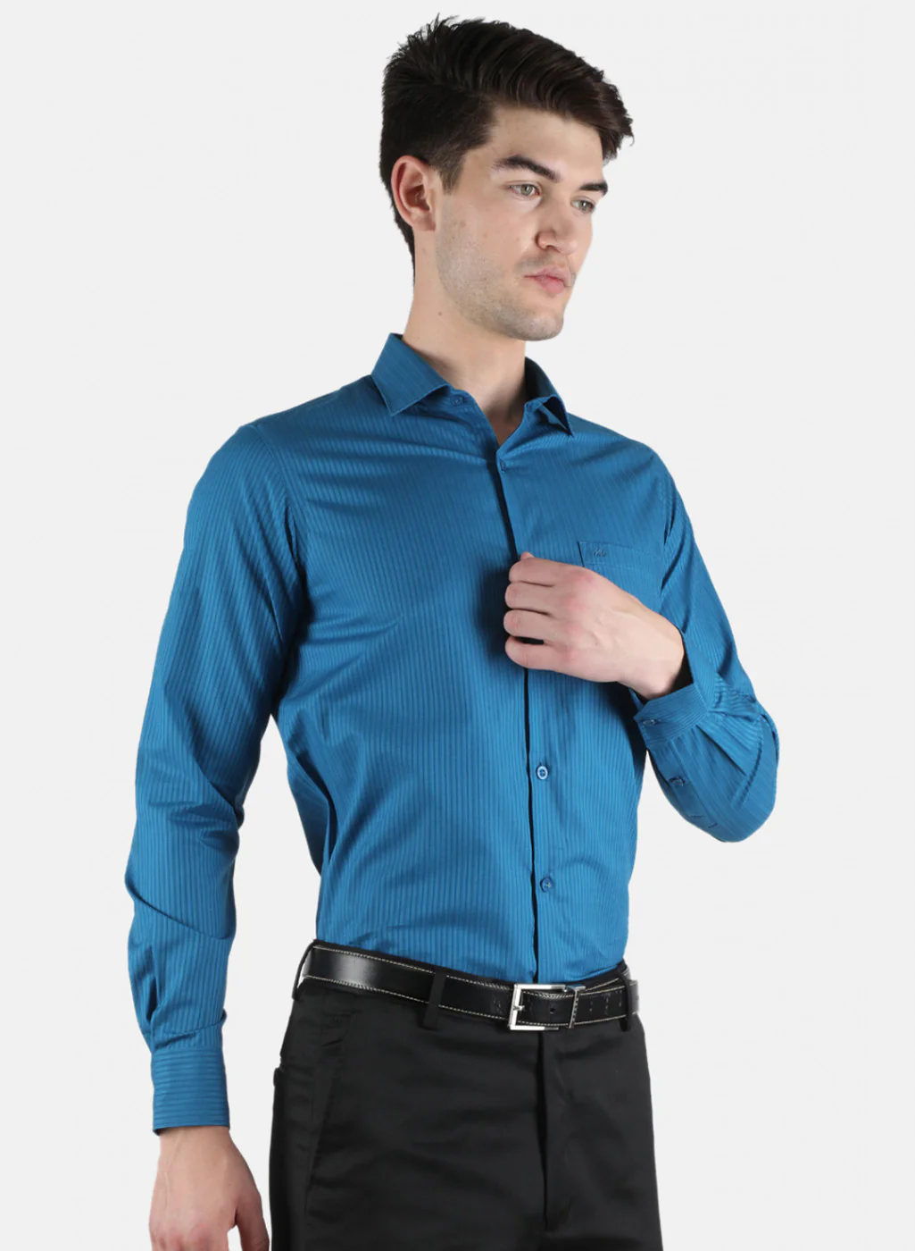 Men Blue Stripe Shirt - Image 6