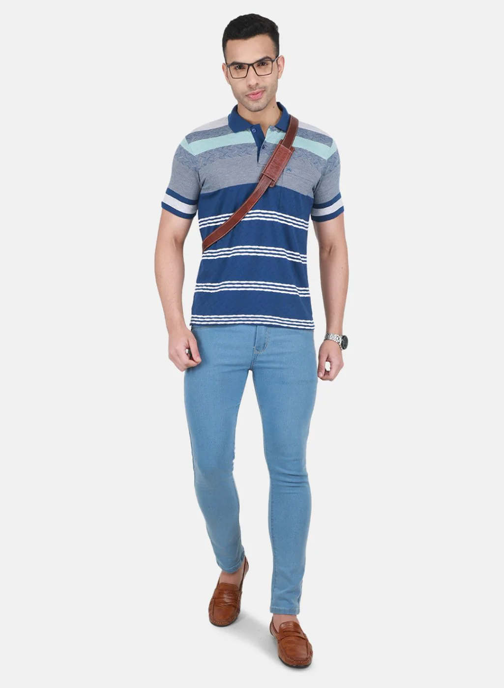 Men Blue Stripe T-Shirt - Image 4