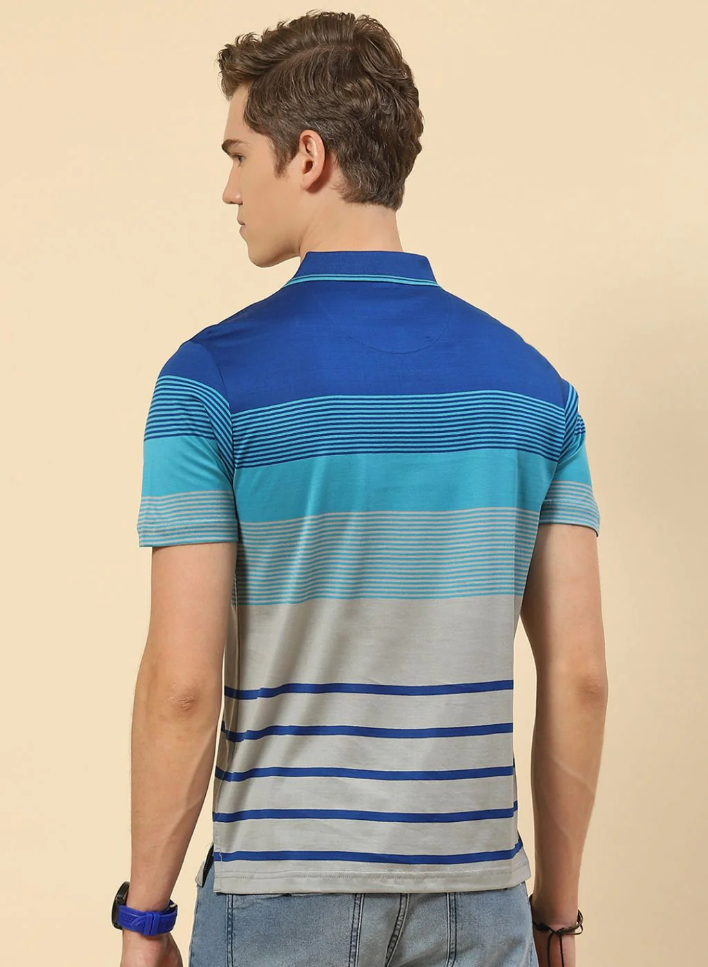 Men Blue Stripe T-Shirt - Image 4