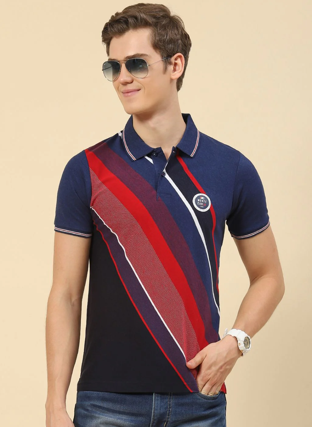 Men Blue Stripe T-Shirt - Image 2