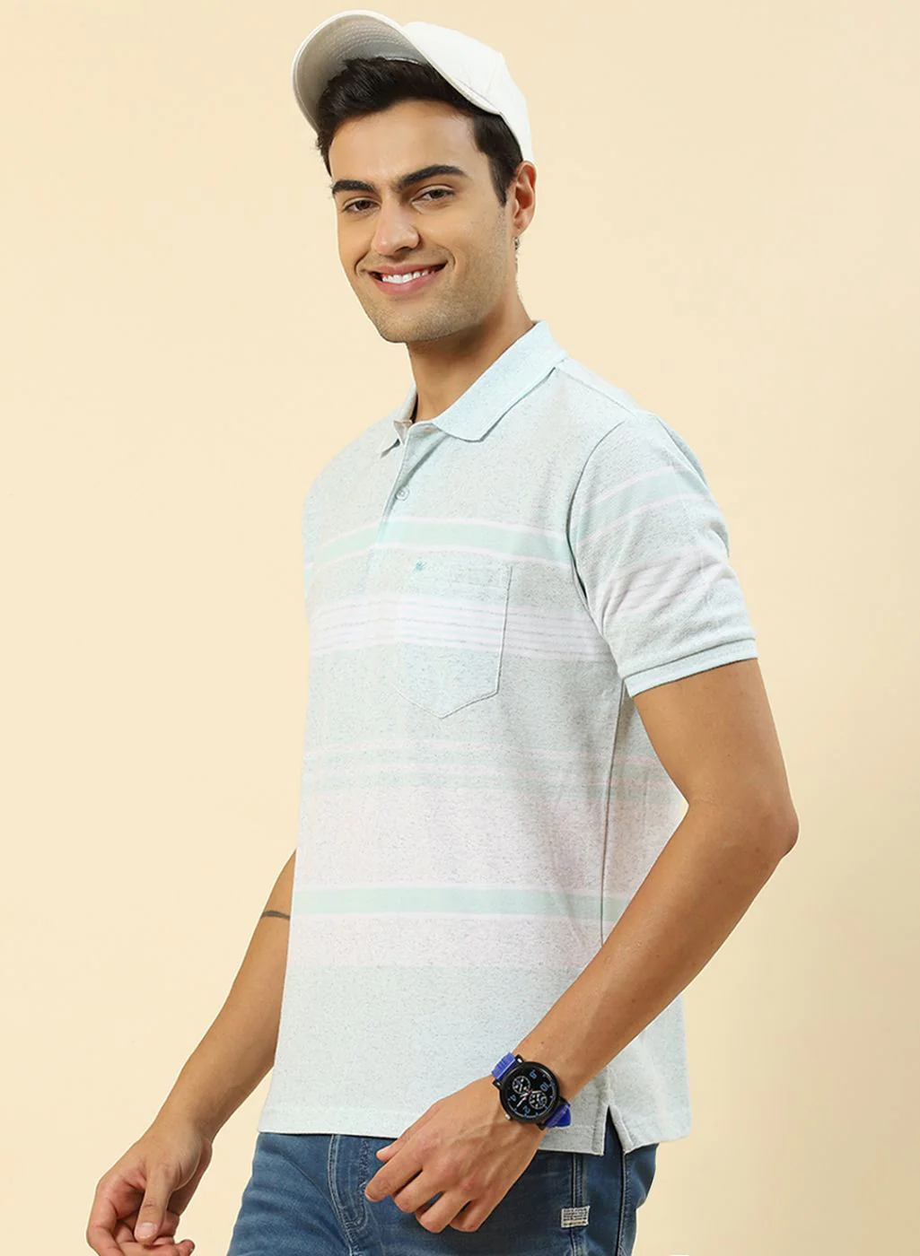 Men Blue Stripe T-Shirt - Image 2