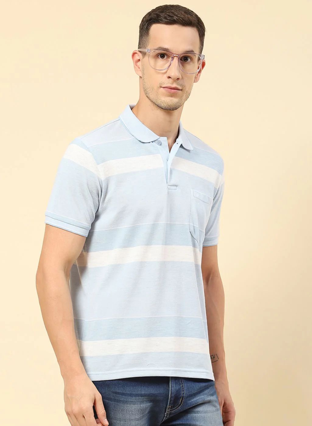 Men Blue Stripe T-Shirt - Image 3