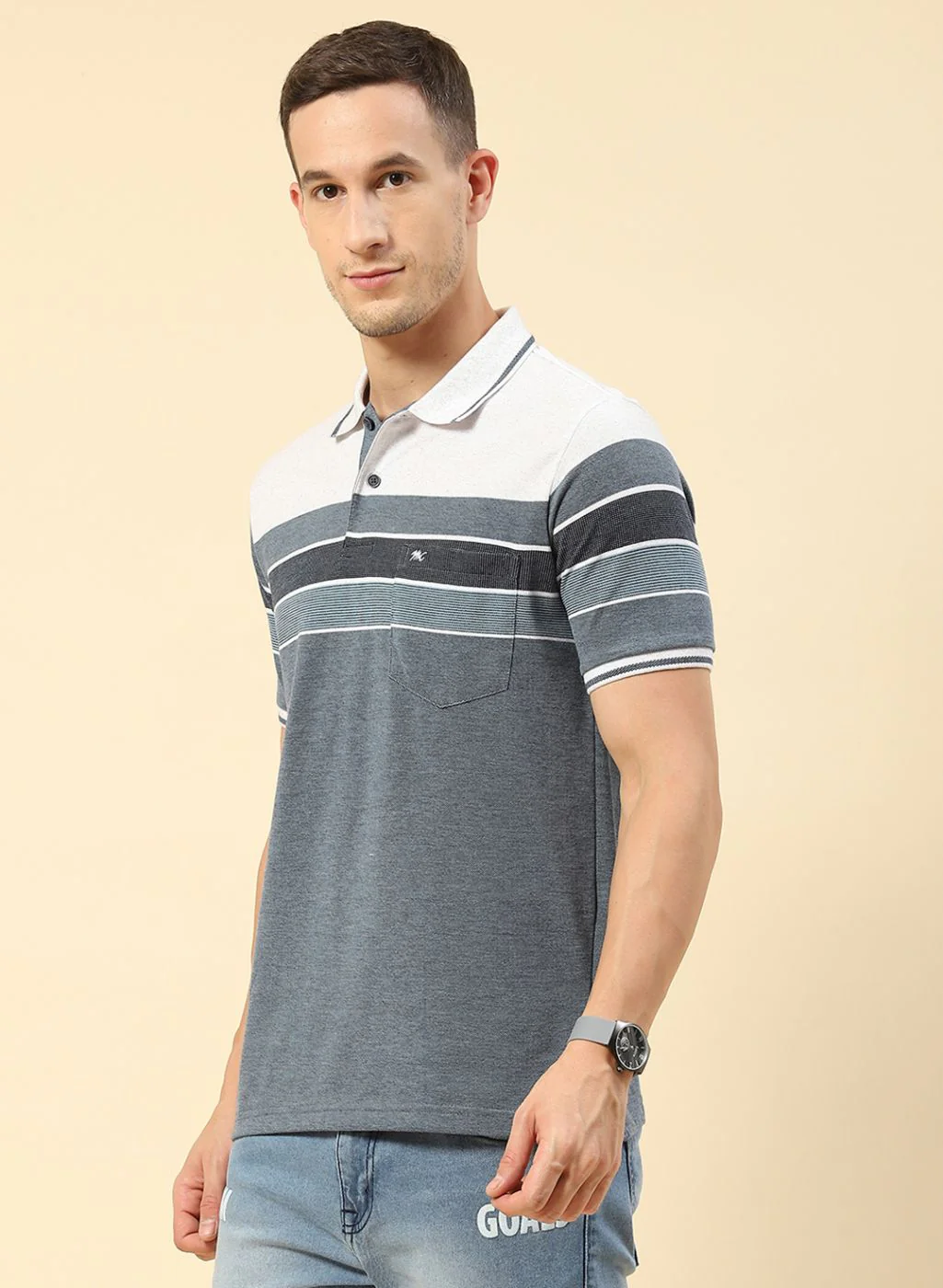Men Blue Stripe T-Shirt - Image 2