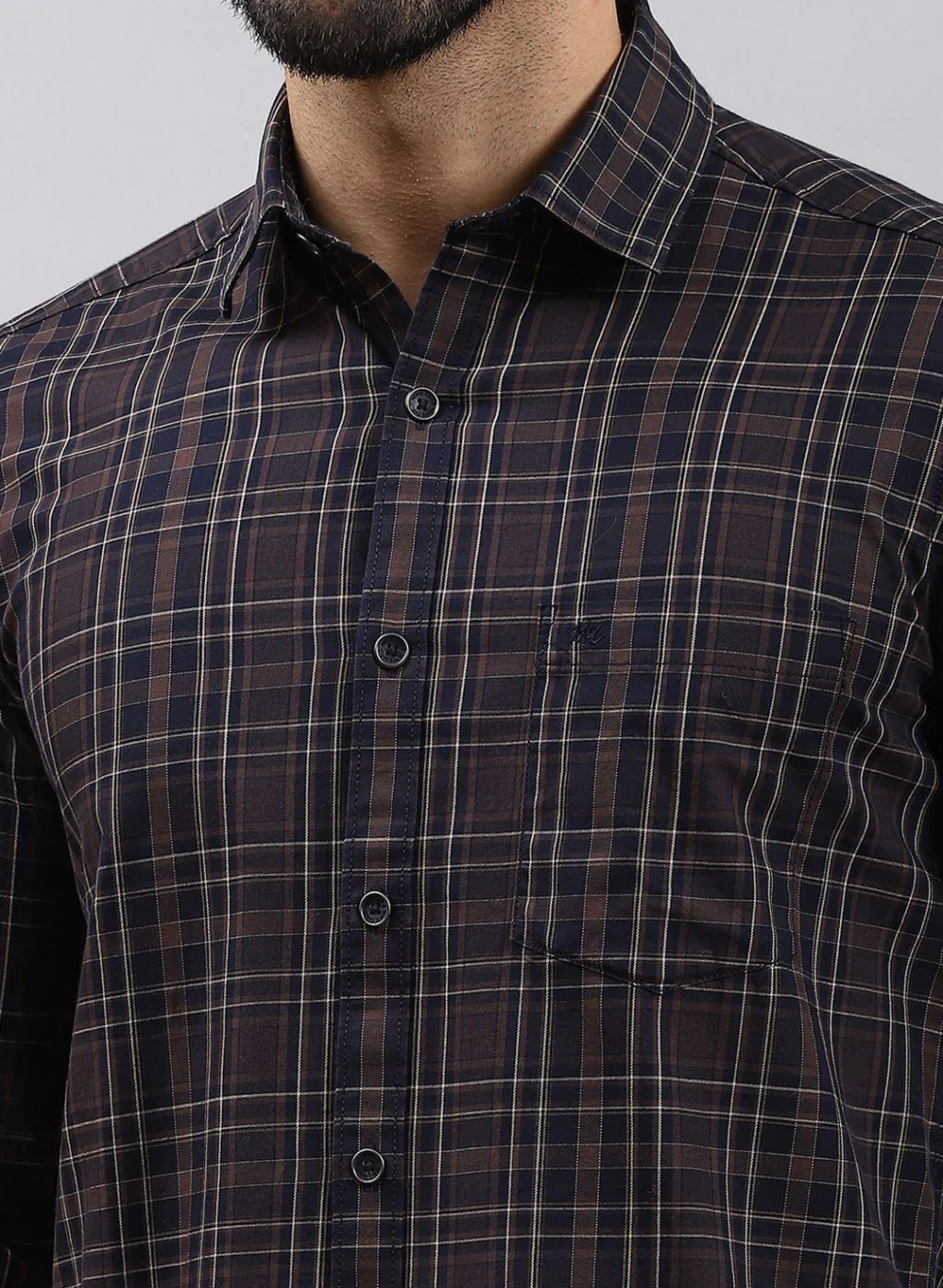 Men Brown Check Pure Cotton Shirt - Image 6