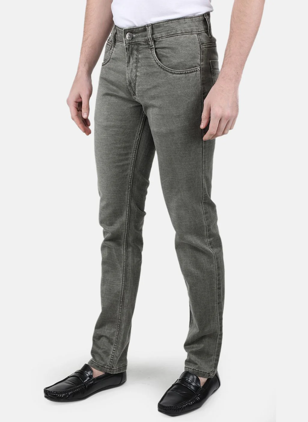Men Brown NArrow Fit Denim - Image 2