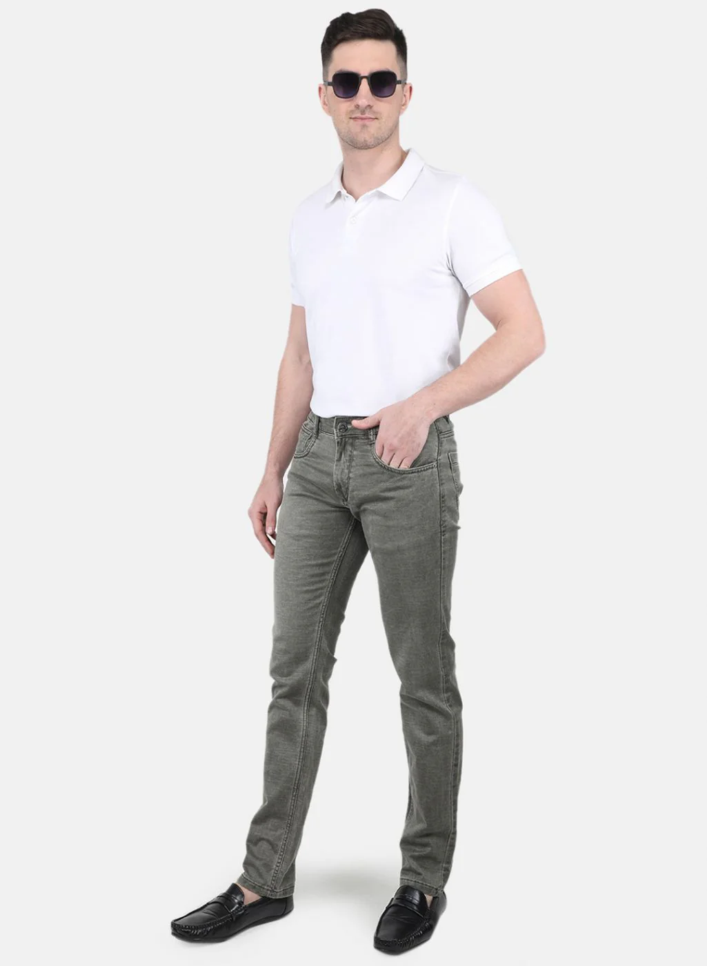 Men Brown NArrow Fit Denim - Image 4