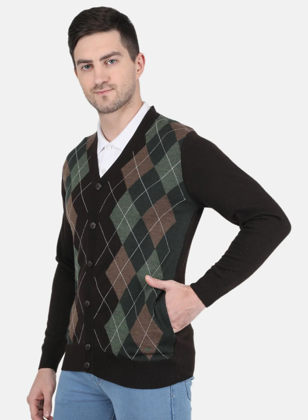 Men Brown Printed Cardigan - Image 2