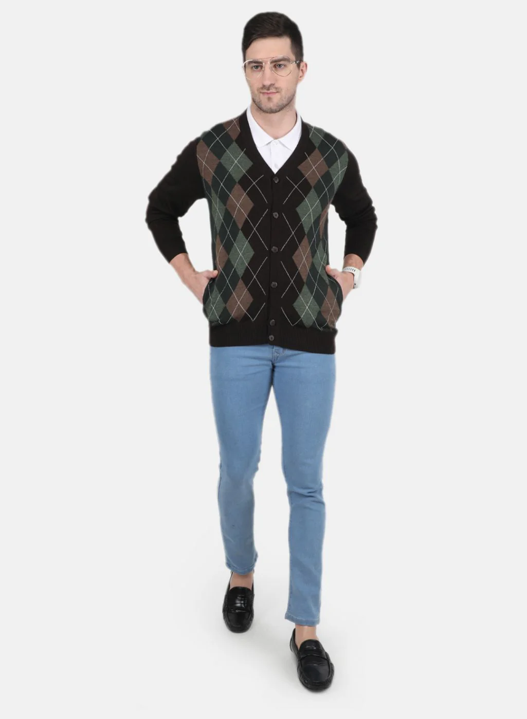 Men Brown Printed Cardigan - Image 4