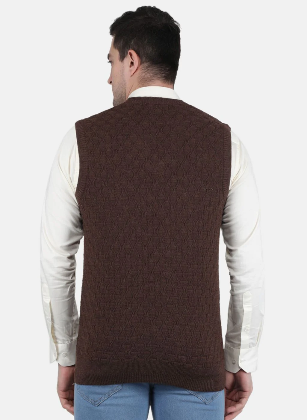 Men Brown Self Design Sweater - Image 3