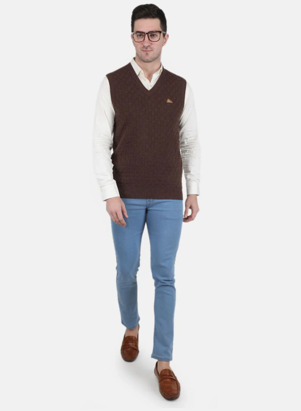 Men Brown Self Design Sweater - Image 4