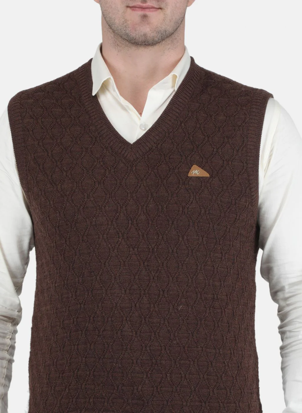 Men Brown Self Design Sweater - Image 5
