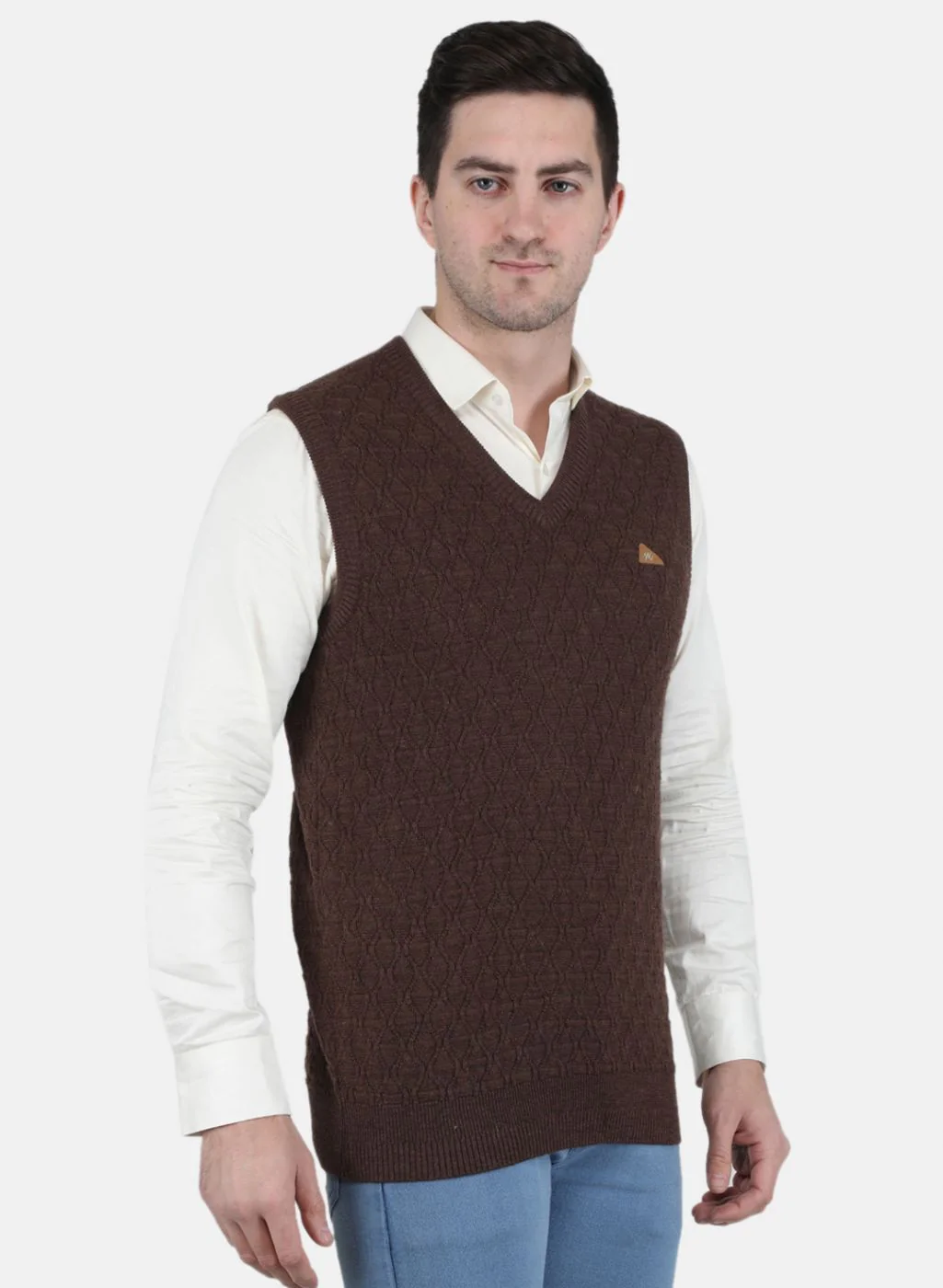 Men Brown Self Design Sweater - Image 6