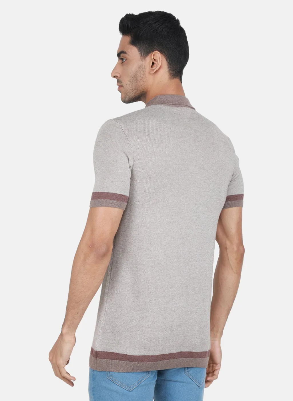 Men Brown Self Design T-Shirt - Image 3
