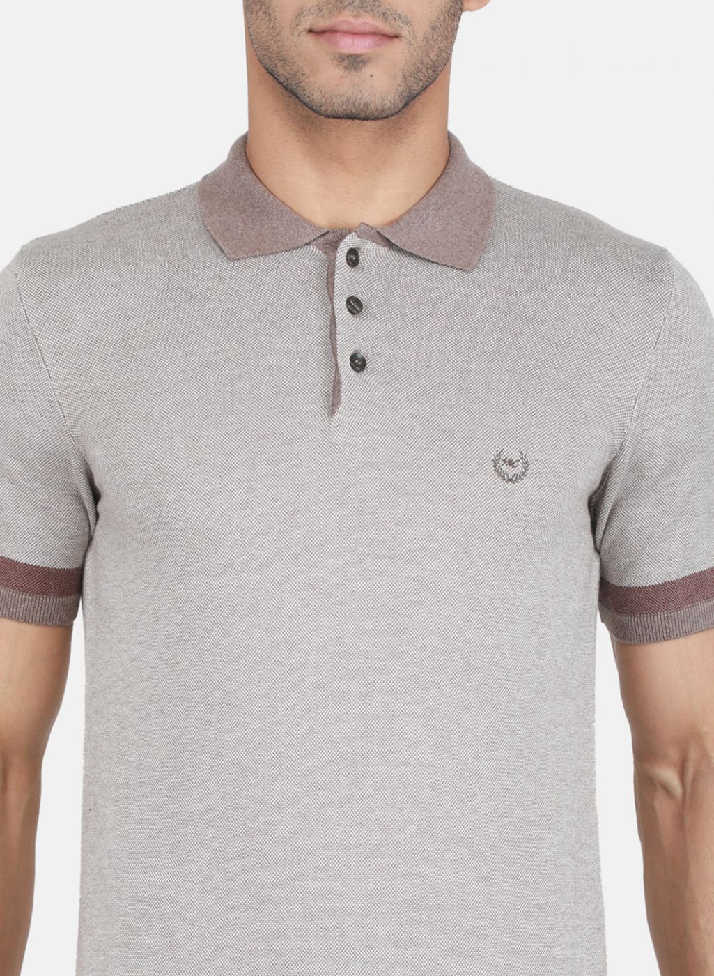 Men Brown Self Design T-Shirt - Image 5