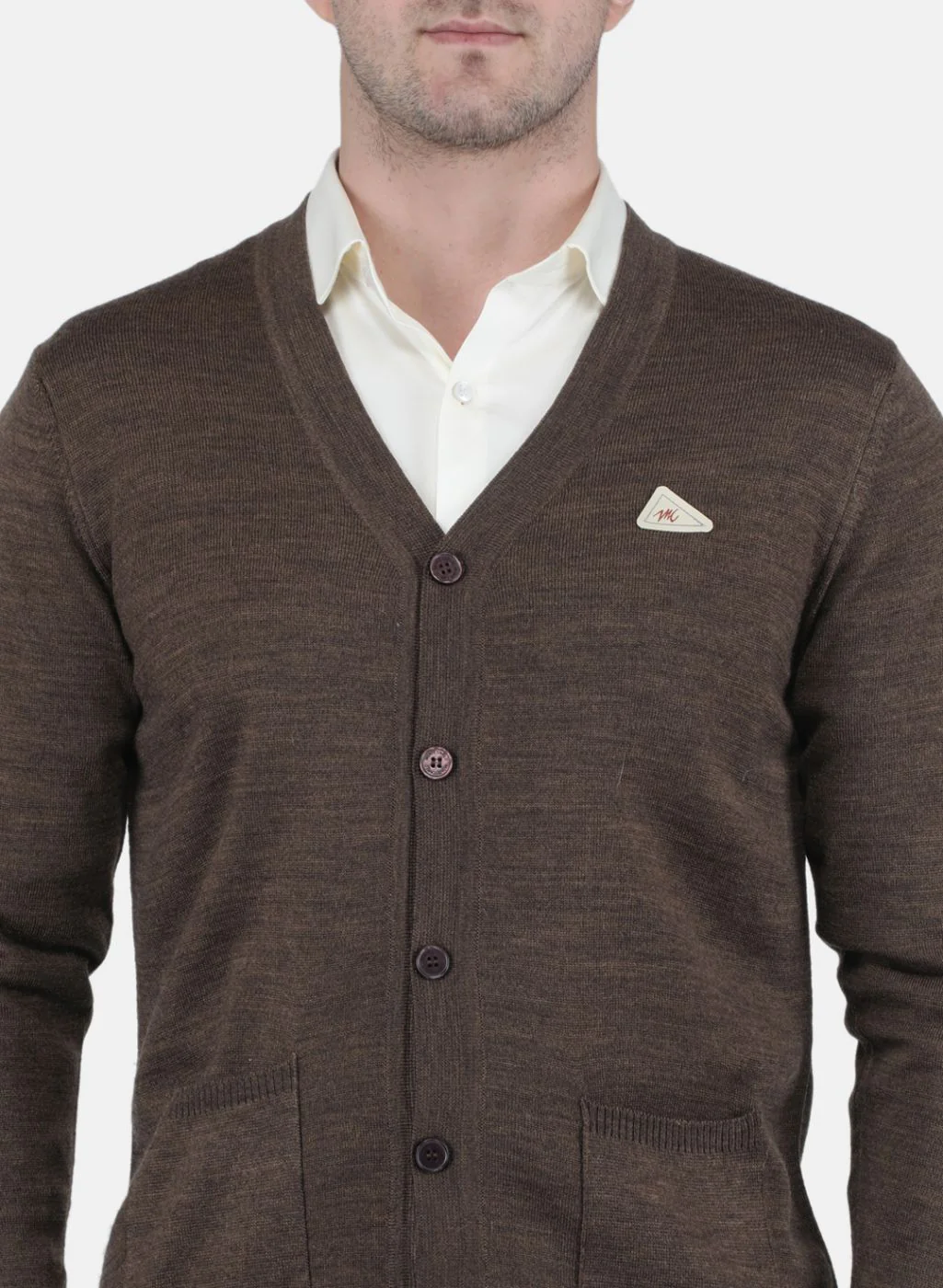 Men Brown Solid Cardigan - Image 5