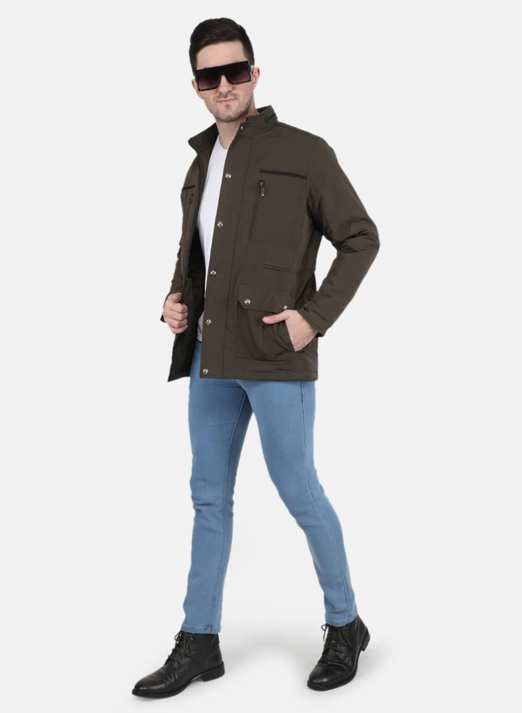 Men Brown Solid Jacket - Image 4