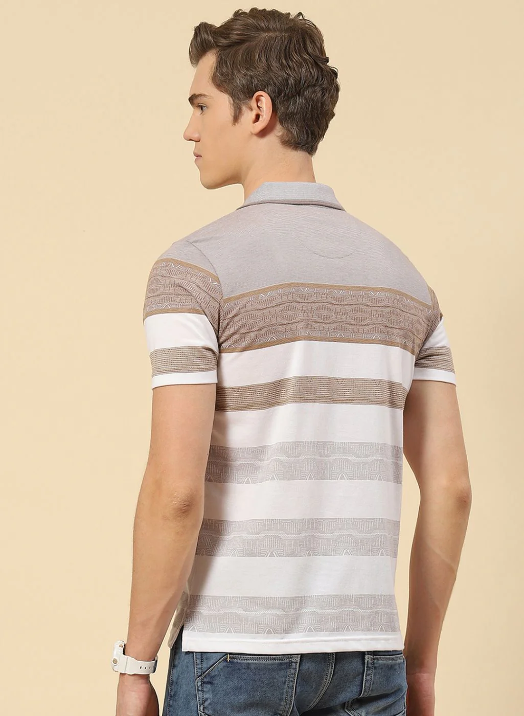Men Brown Stripe T-Shirt - Image 4