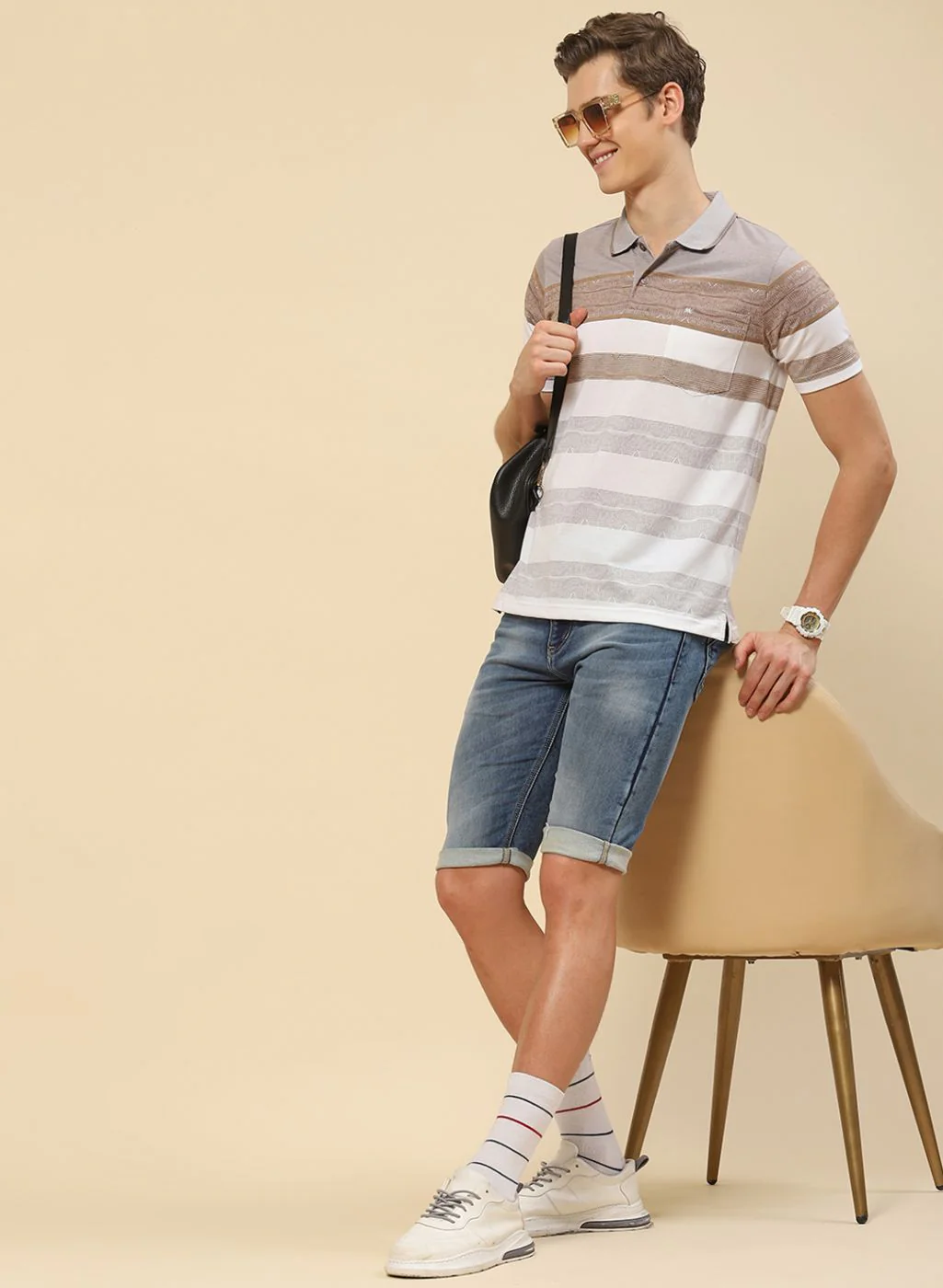 Men Brown Stripe T-Shirt - Image 5