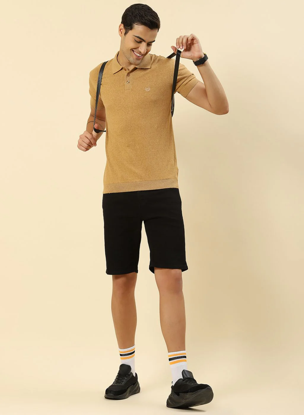 Men Camel Brown Plain T-Shirt - Image 2