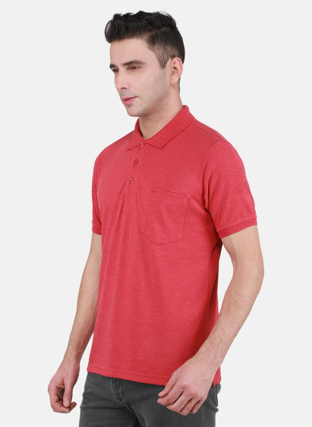 Men Coral Pink Solid T-Shirt - Image 2