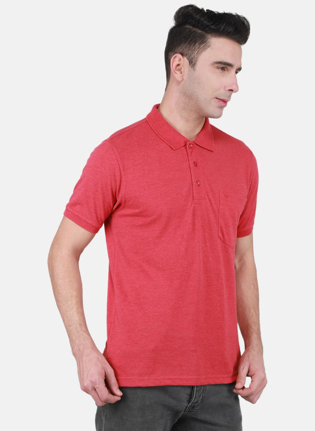 Men Coral Pink Solid T-Shirt - Image 6