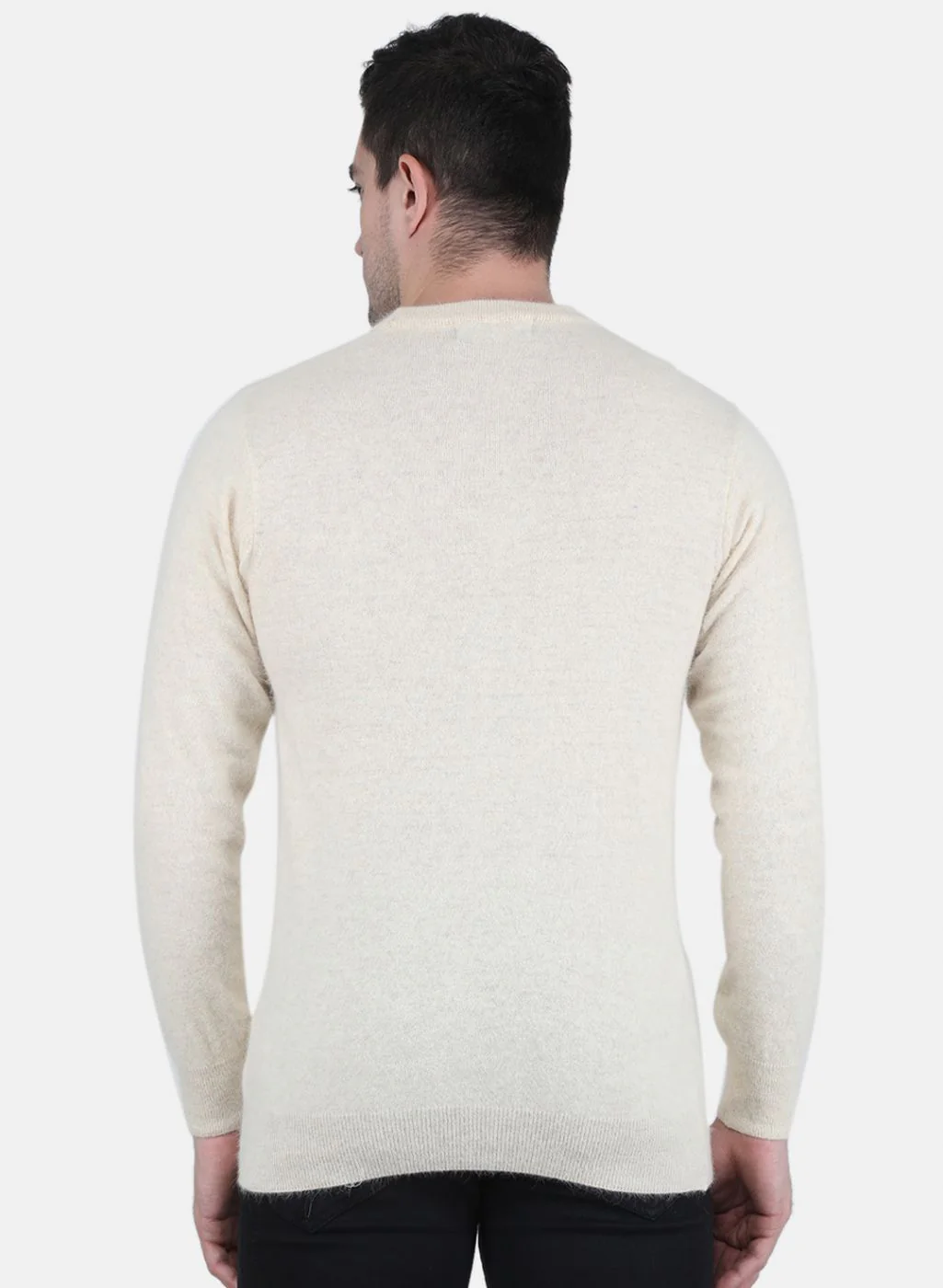 Men Cream Solid Pullover - Image 3