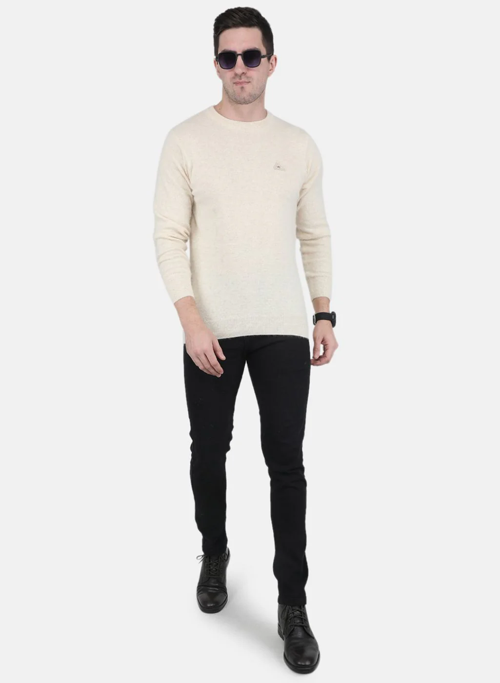 Men Cream Solid Pullover - Image 4