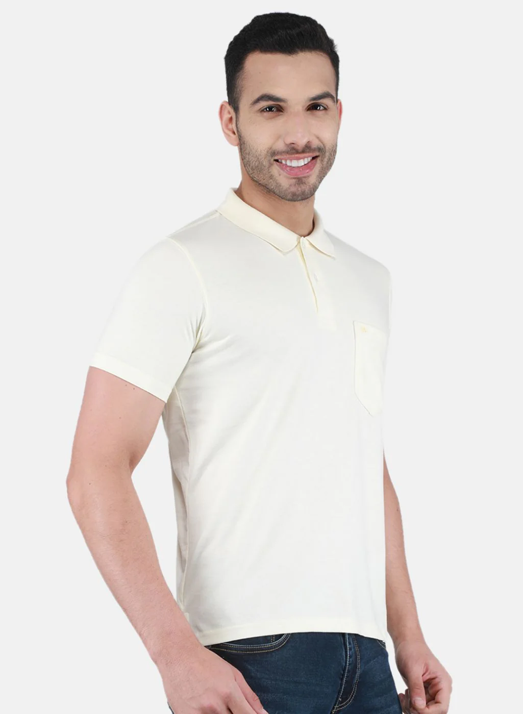 Men Cream Solid T-Shirt - Image 6