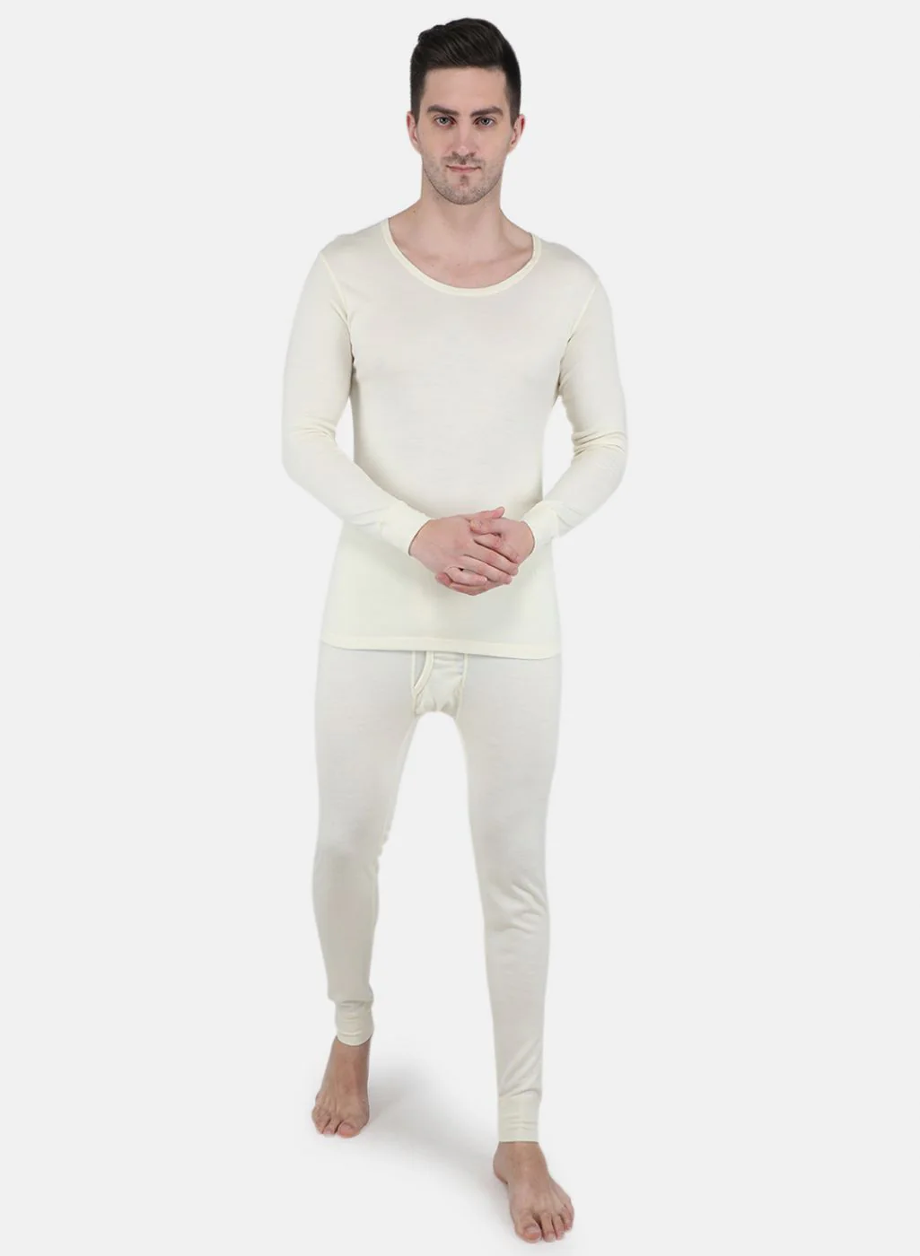 Men Cream Solid Thermal Vest - Image 4