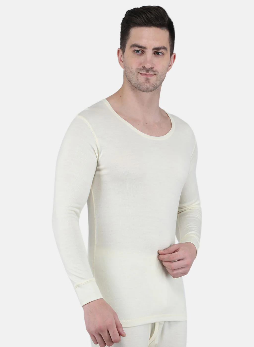 Men Cream Solid Thermal Vest - Image 6
