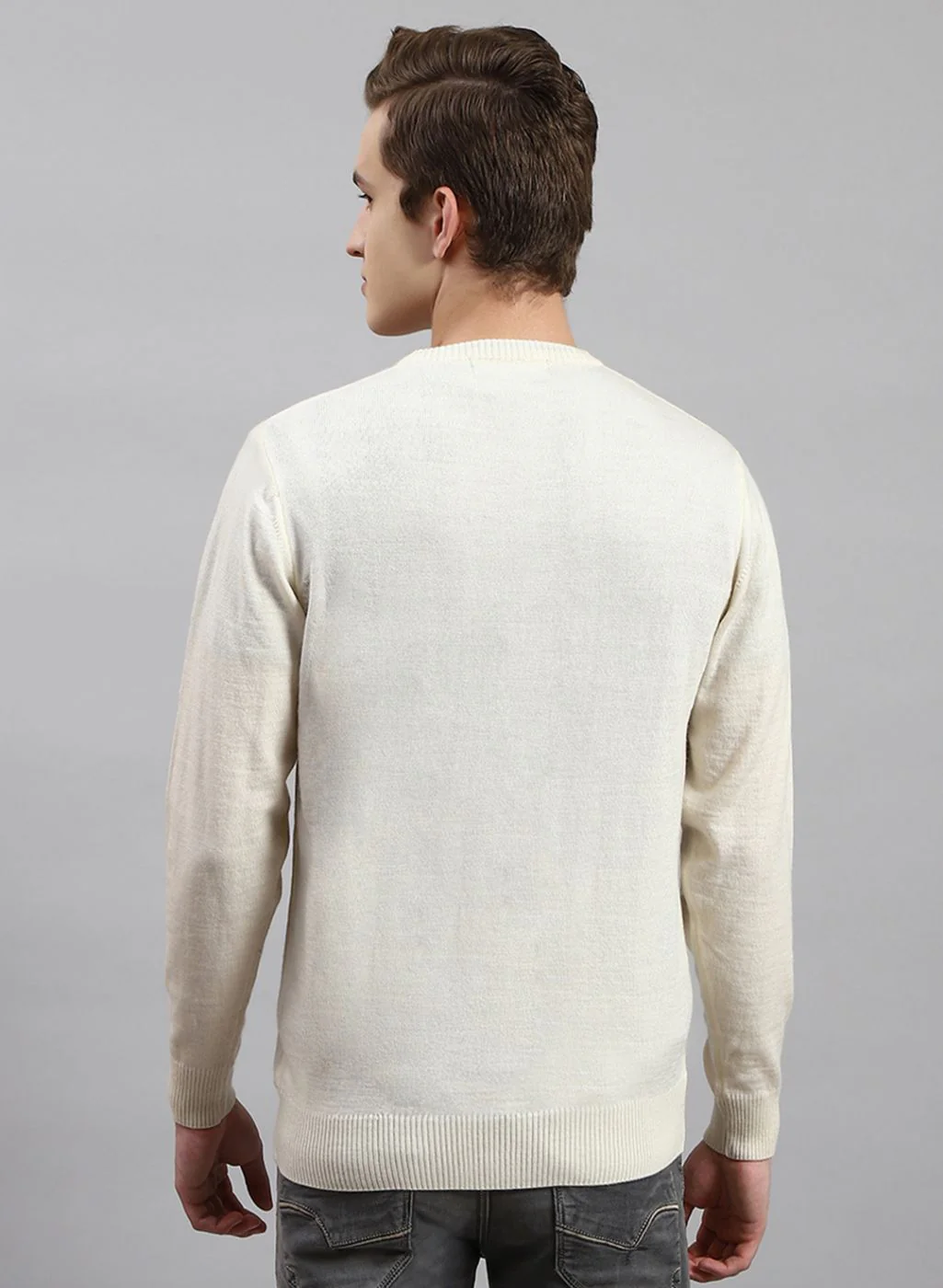 Men Cream Solid Wool blend Pullover - Image 5