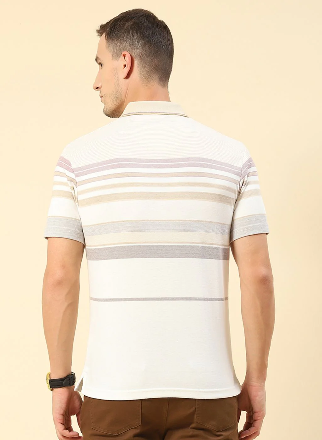 Men Cream Stripe T-Shirt - Image 4