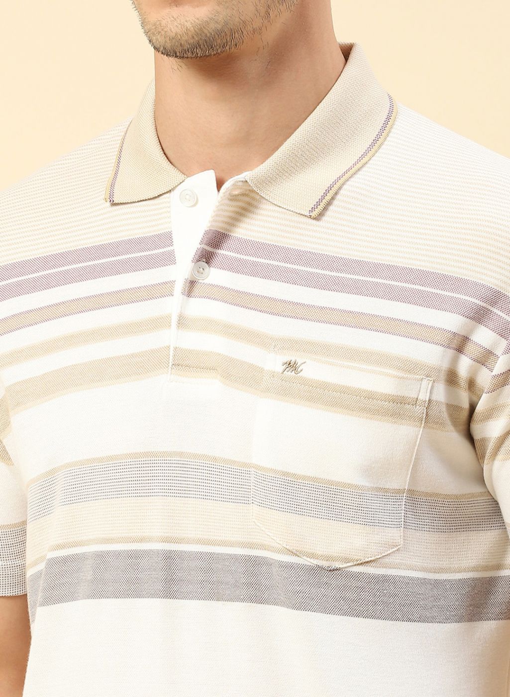 Men Cream Stripe T-Shirt - Image 6