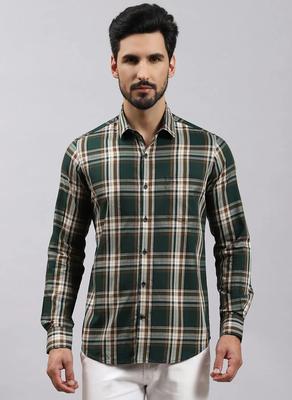 Men Green Check Pure Cotton Shirt - Image 2