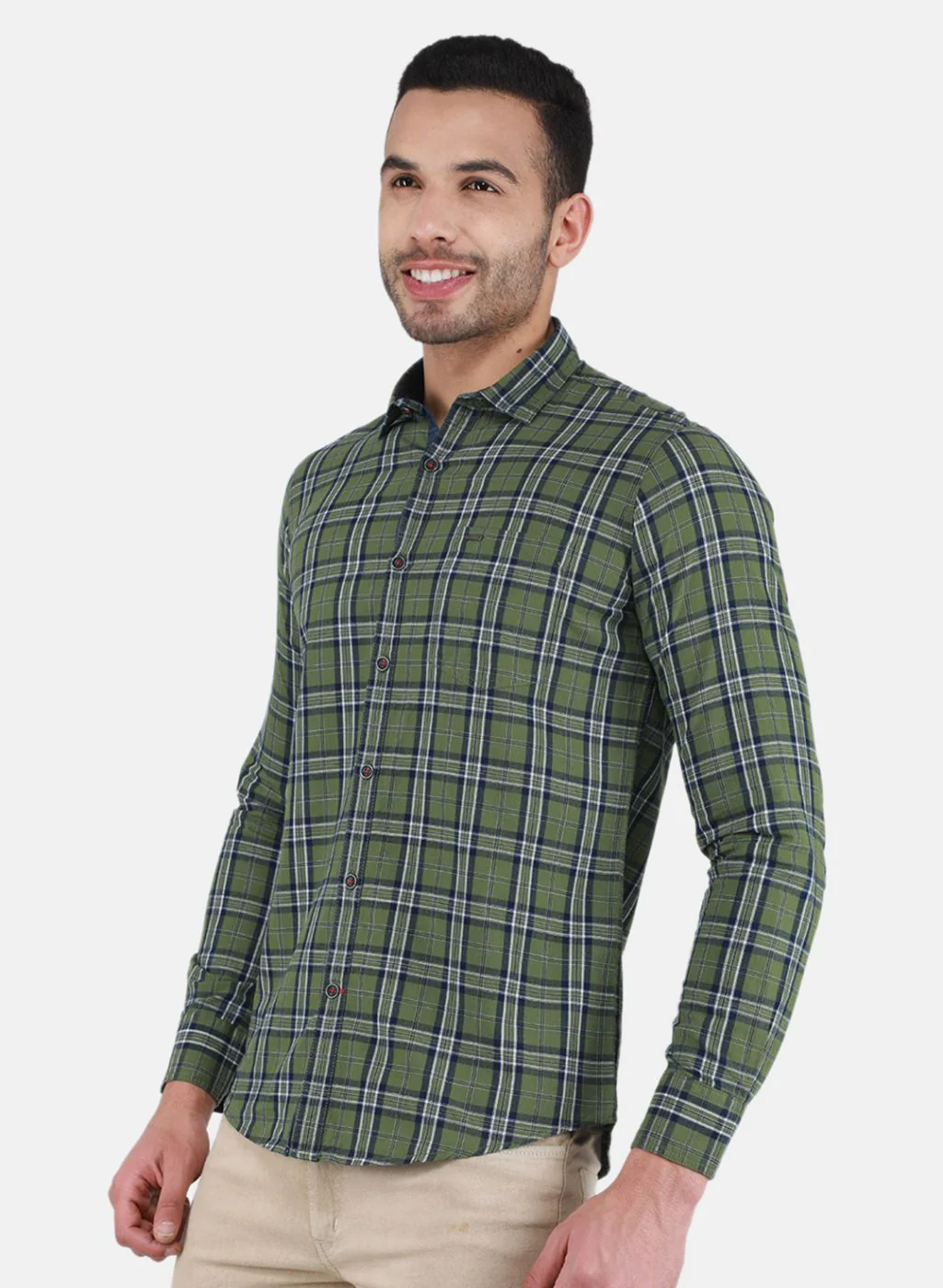 Men Green Check Shirt - Image 2