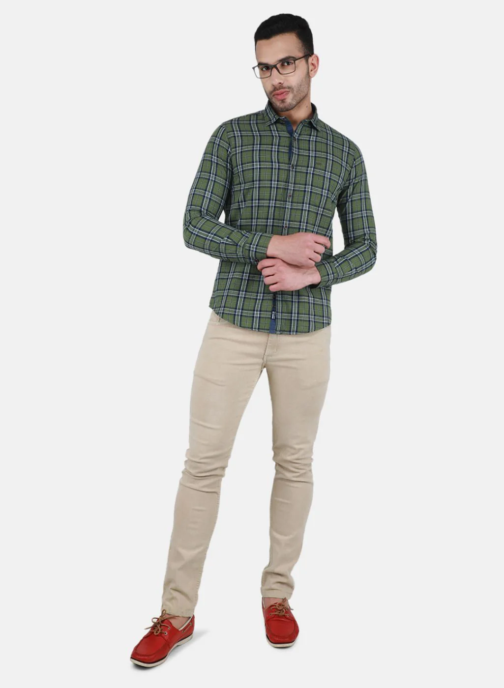 Men Green Check Shirt - Image 4