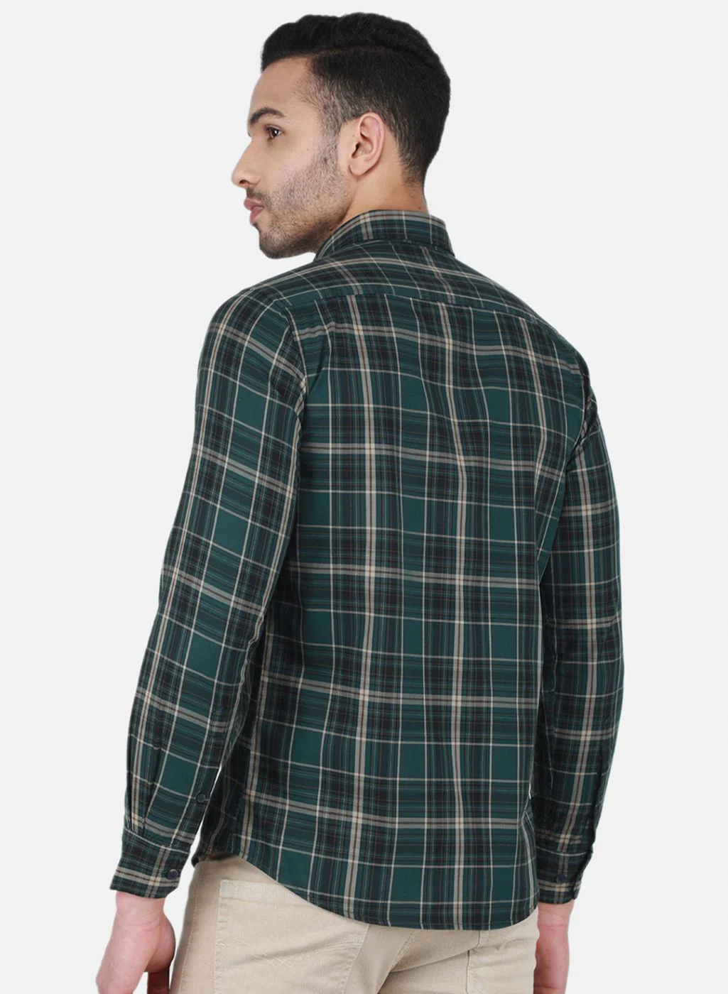 Men Green Check Shirt - Image 3