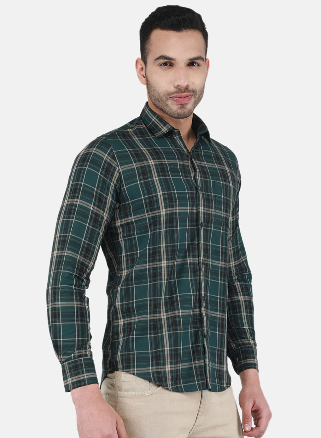 Men Green Check Shirt - Image 6